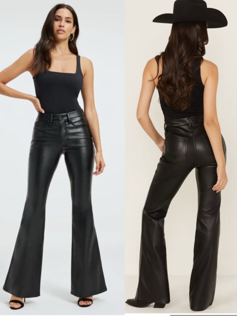GOOD AMERICAN WOMEN'S GOOD LEGS HIGH RISE FAUX LEATHER FLARE PANTS Size 2 NEW